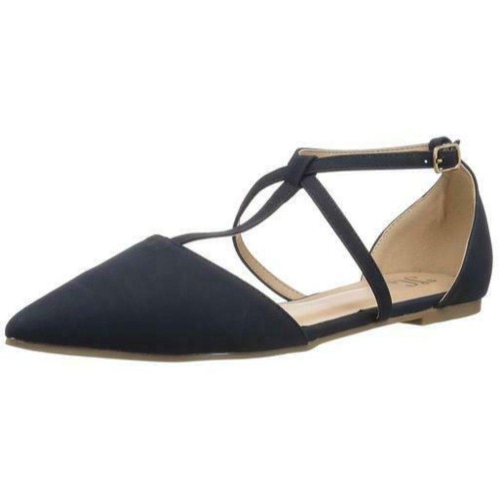 Brinley Co Womens Keiko Blue T-Strap Heels Size 7.